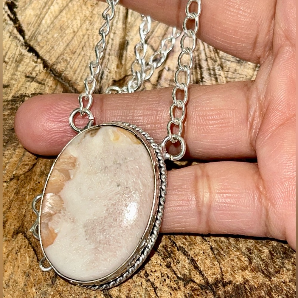 Peach Scolecite “Inner Peace Stone” Pendant Necklace - Picture 6 of 14